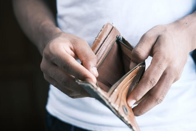 divorced man with empty wallet